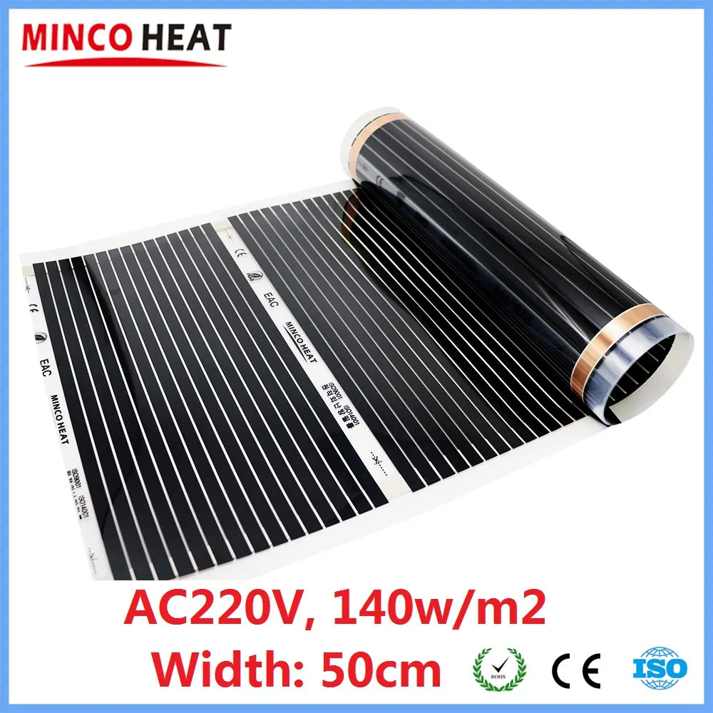 All Sizes 140w/m2 Infrared Heating Film 220V Electric Warm Floor Mat 50cm Width