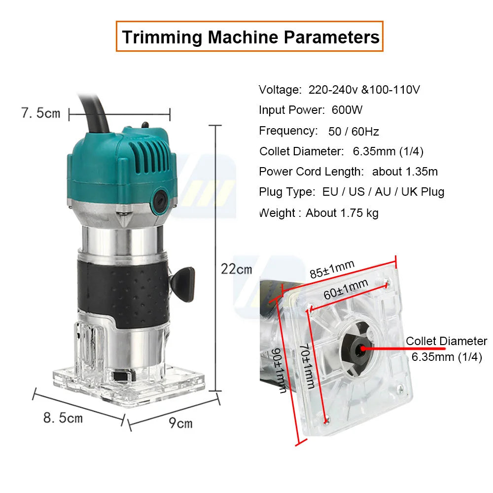 800w 30000rpm Manual Wood Router Woodworking  Electric Trimmer With Milling Cutter Machines Power Carpentry Tool Combo Kit