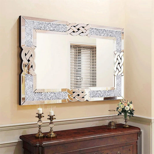 Crystal Crush Diamond Wall Mirror – Silver Rectangular Vanity Decor (90–120cm)
