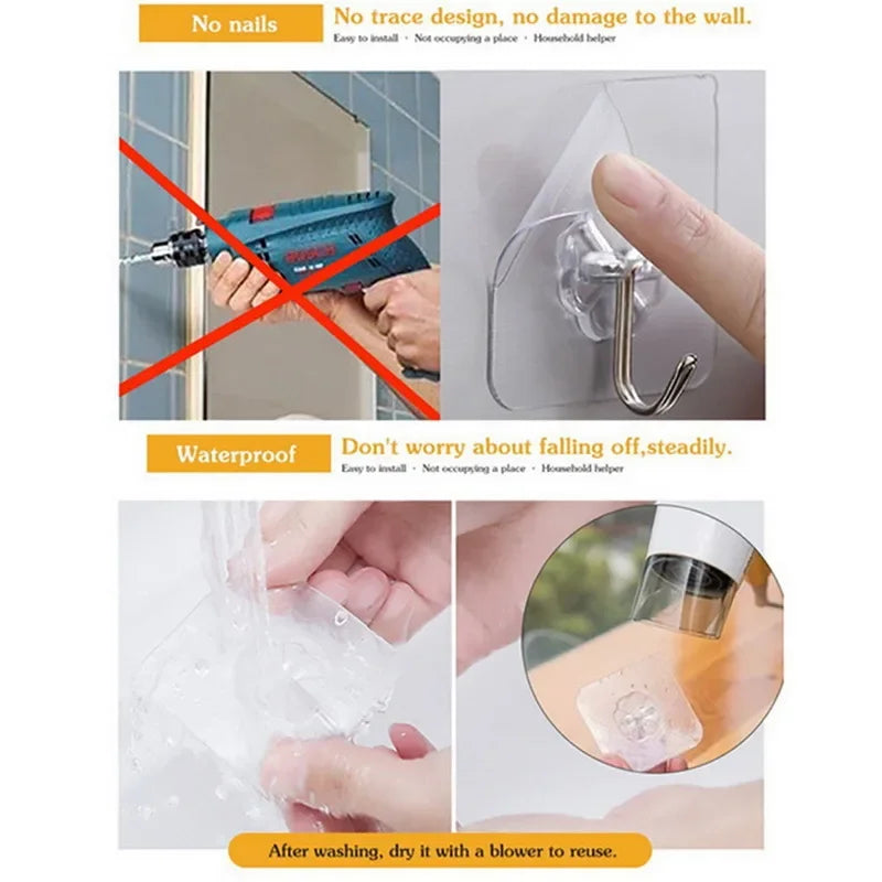 10pcs Transparent Self-Adhesive Versatile Key & Towel Hangers Hooks