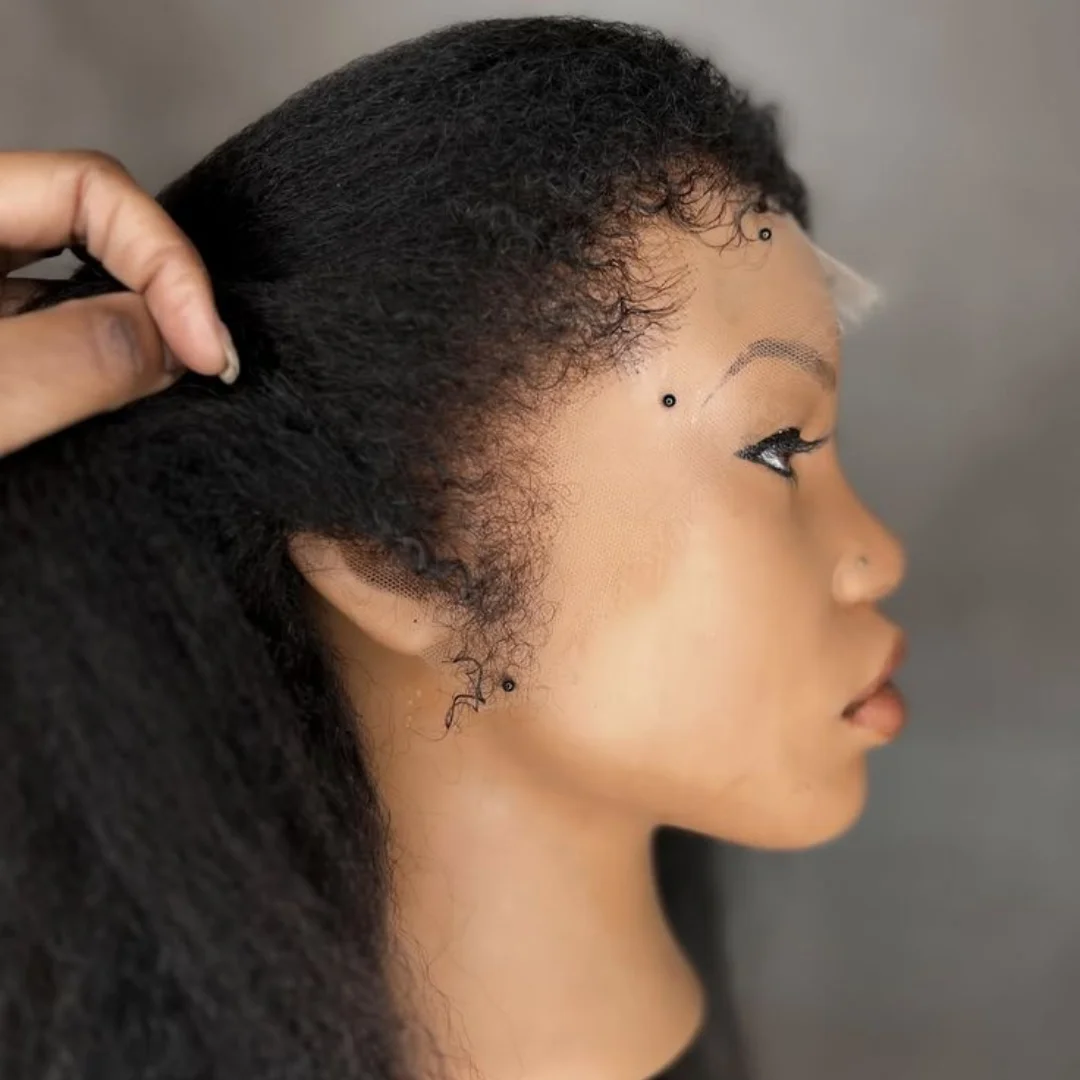 Glueless 180Density Natural Black Kinky Straight Yaki Soft 26 “Long Lace Front Wig For Women BabyHair Preplucked Heat Resistant