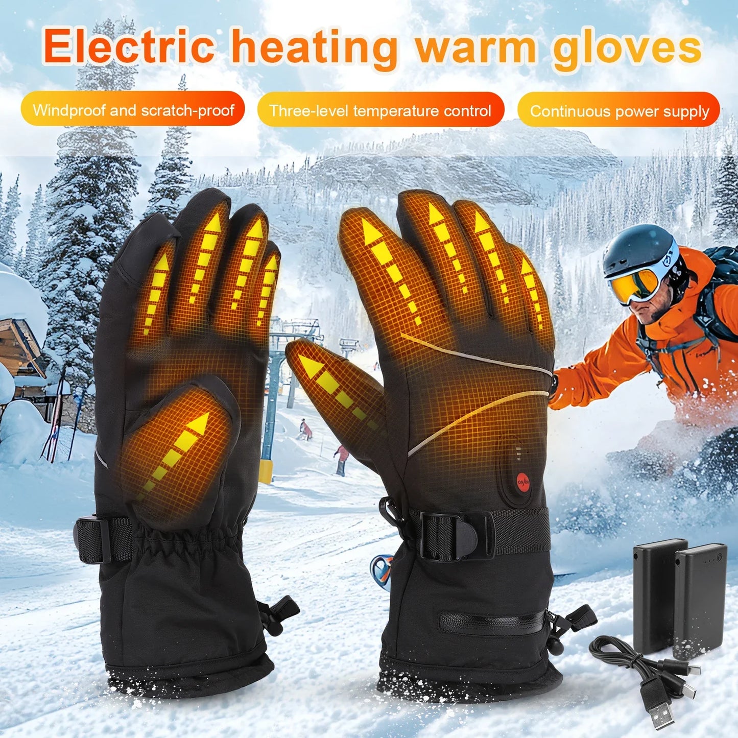 Electric Heated Gloves – Touchscreen, Waterproof & Rechargeable | For Hiking, Biking, Skiing & More
