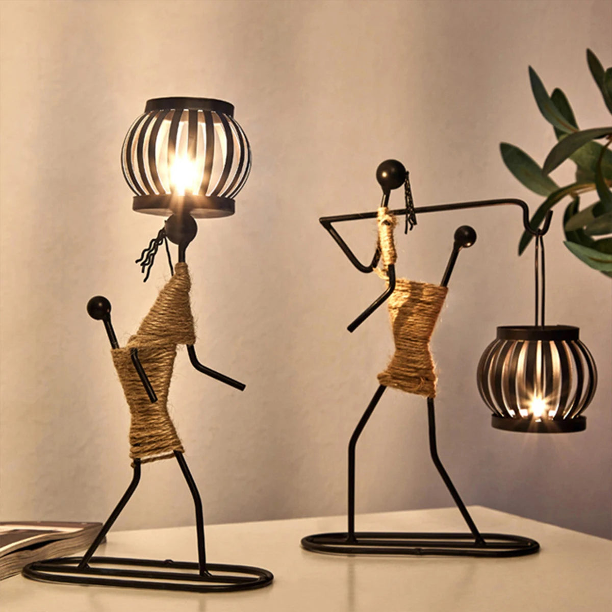 Handmade Metal Candle Holder - Abstract Character Design