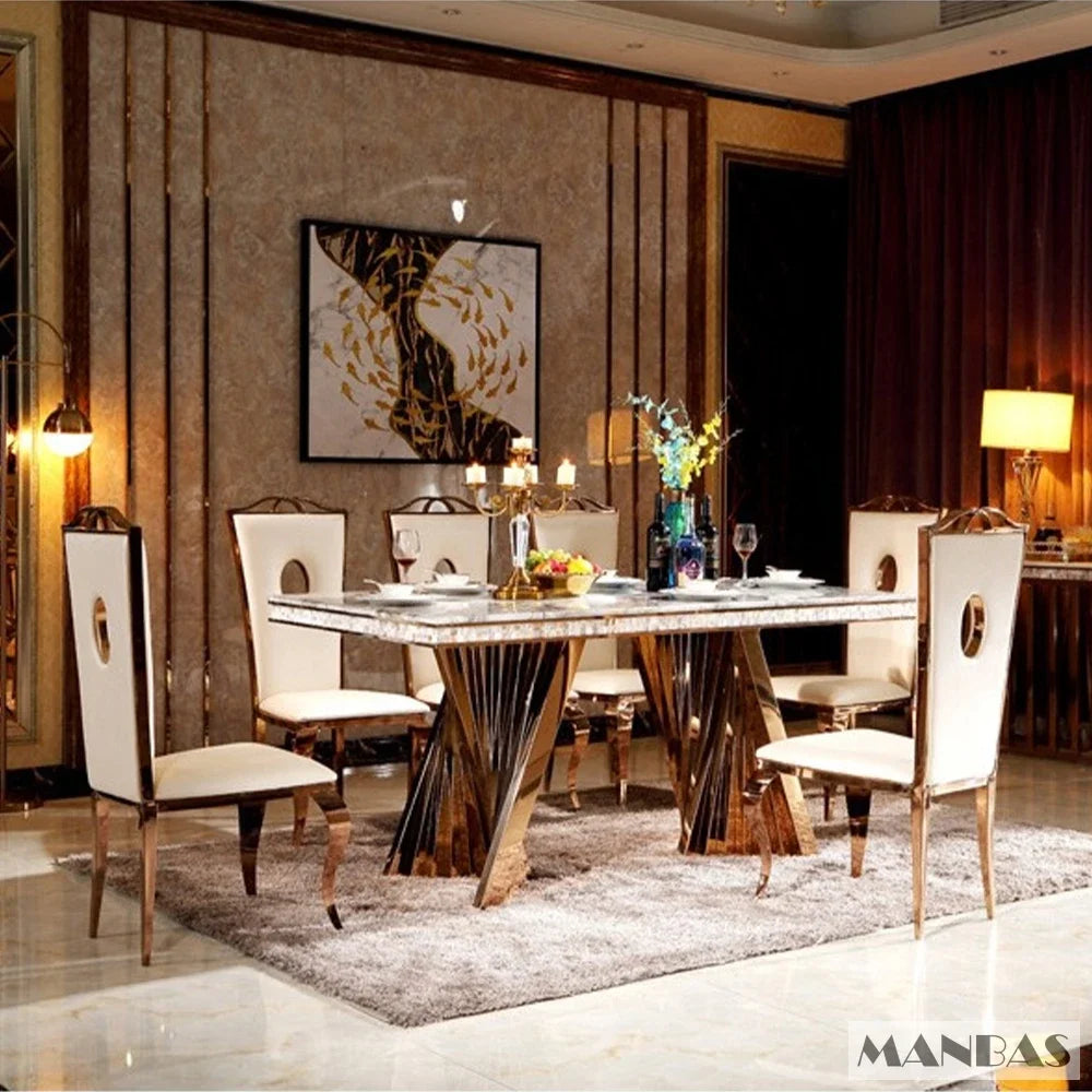 Dining Set - Marble & Leather Elegance