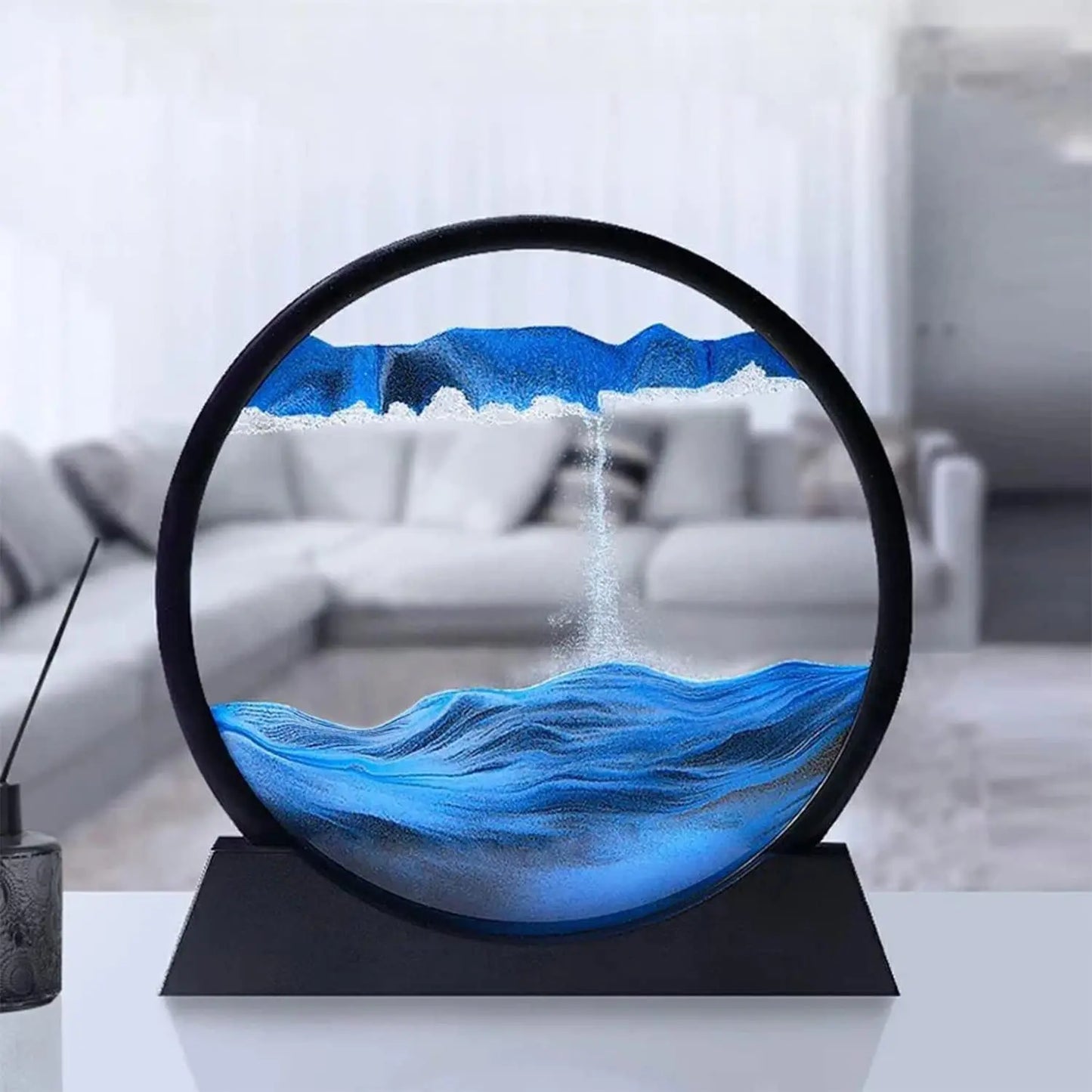 Moving Sand Art Picture Round Glass 3D Deep Sea Sandscape in Motion Display Flowing Sand Frame Relaxing Desktop Home Office Deco