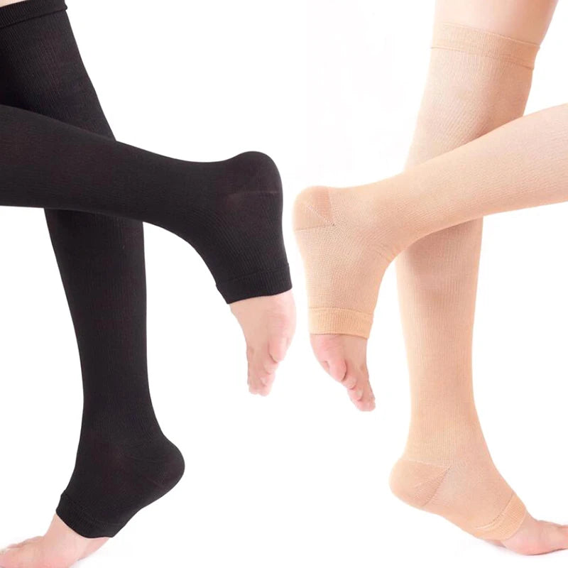 Open Toe Knee-High Compression Stockings | Varicose Veins Support