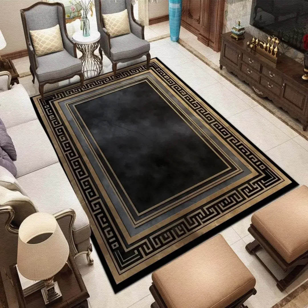 European Style Carpets for Living Room Luxury Gold Black Rug Decoration Home Large Size Bedroom Carpet Washable Anti-skid Mat