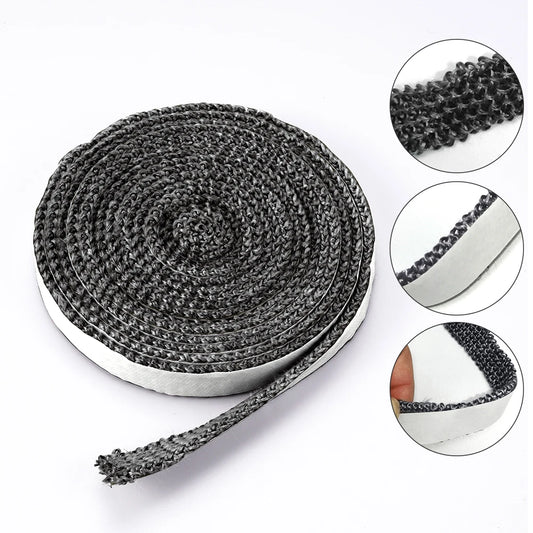 2/3m 10/15mm Log Burner Stove Rope Fireproof Self-Adhesive Glass Fiber Fireplace Door Sealing Replacement Gasket Tape Fire Rope