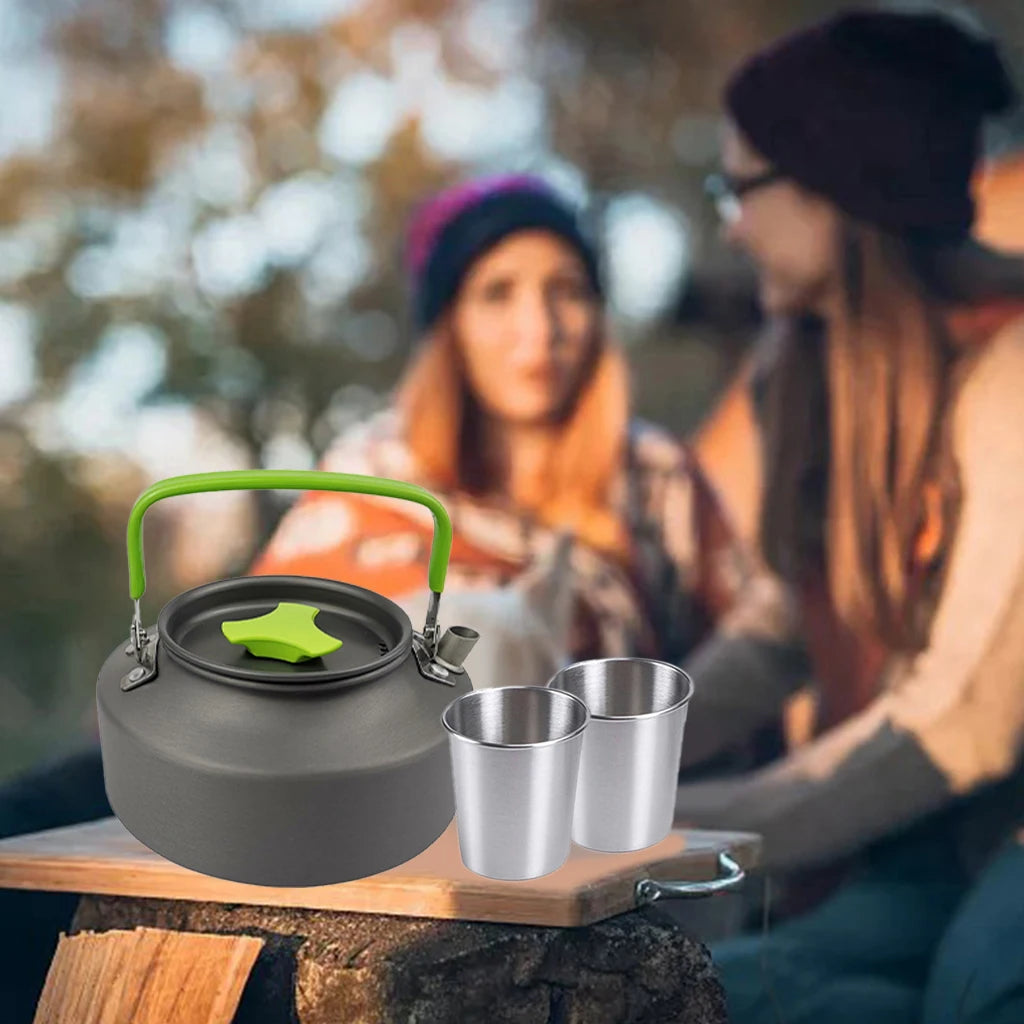 1 Set Outdoor Pots Pans Camping Cookware Picnic Cooking Set Non-stick Tableware With Foldable Spoon Fork Knife Kettle Cup