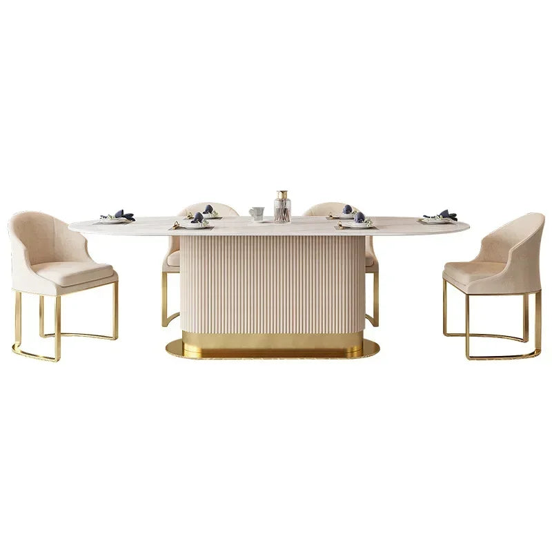 Oval Marble Dining Table & Chairs Set – French Cream Luxury Collection