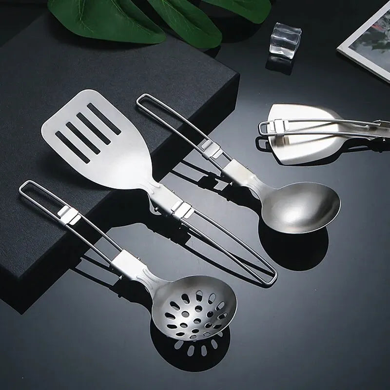 304 Stainless Steel Portable Kitchen Utensils Outdoor Picnic Camping Spatula Spoon Multifunctional Folding Kitchen Utensils