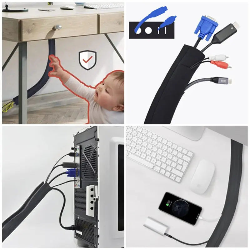Black Zipper Cable Organizer Sleeve