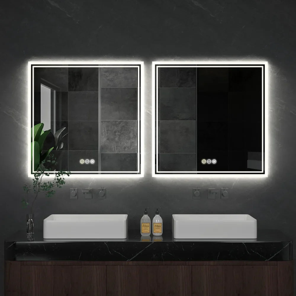 Smart Backlit Bathroom  Mirror - Square Dimmable LED Lights Mirror