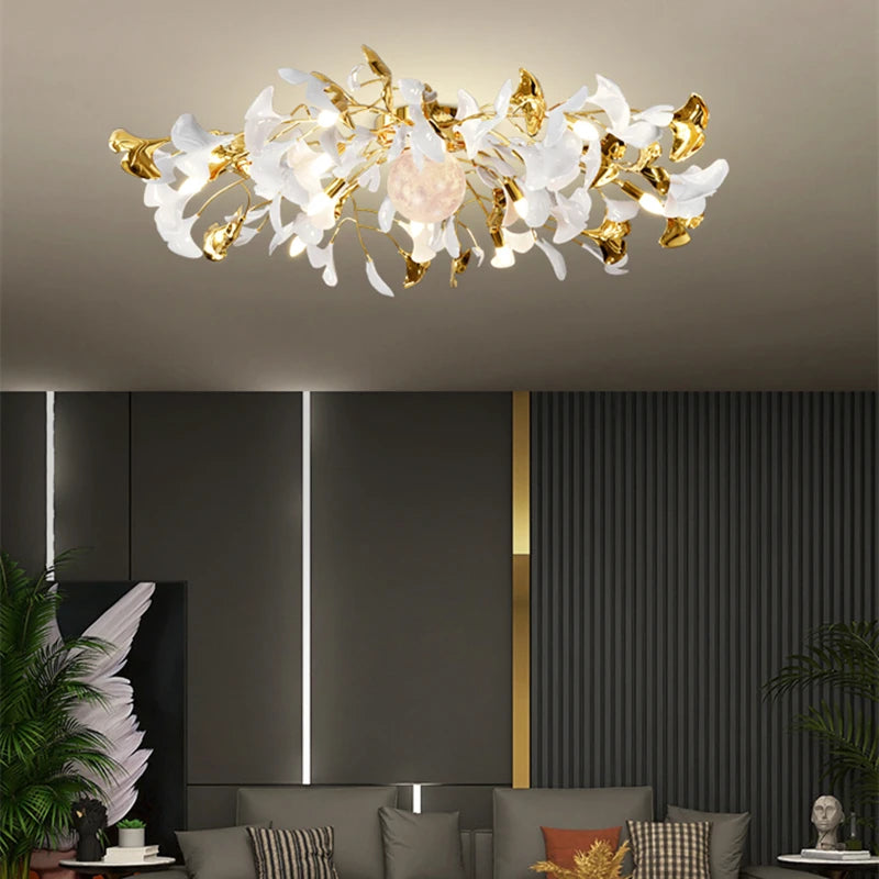 Acrylic Ginkgo Leaf Metal Ceiling Chandelier