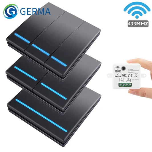 GERMA  Mini Module Smart Wireless Push Switch Light 433MHZ Electrical Home Remote Control Button Wall Panel On Off 220V10A Led