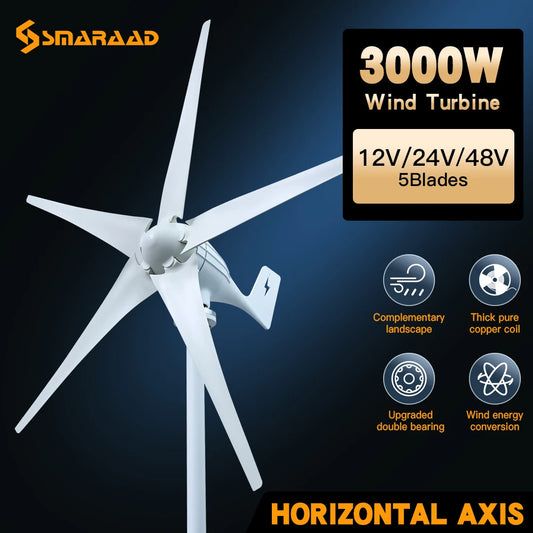 PL Warehouse Quickly Delivers Actual Power Of 3000W Horizontal Turbine 12V24V 48V Household 220V Charging Controller
