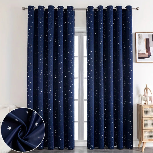 Curtains With Stars Grommet Top For Bedroom Living Room Window Drapes