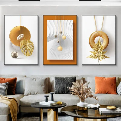 Modern Gold Leaf Deer Triptych Diamond Painting