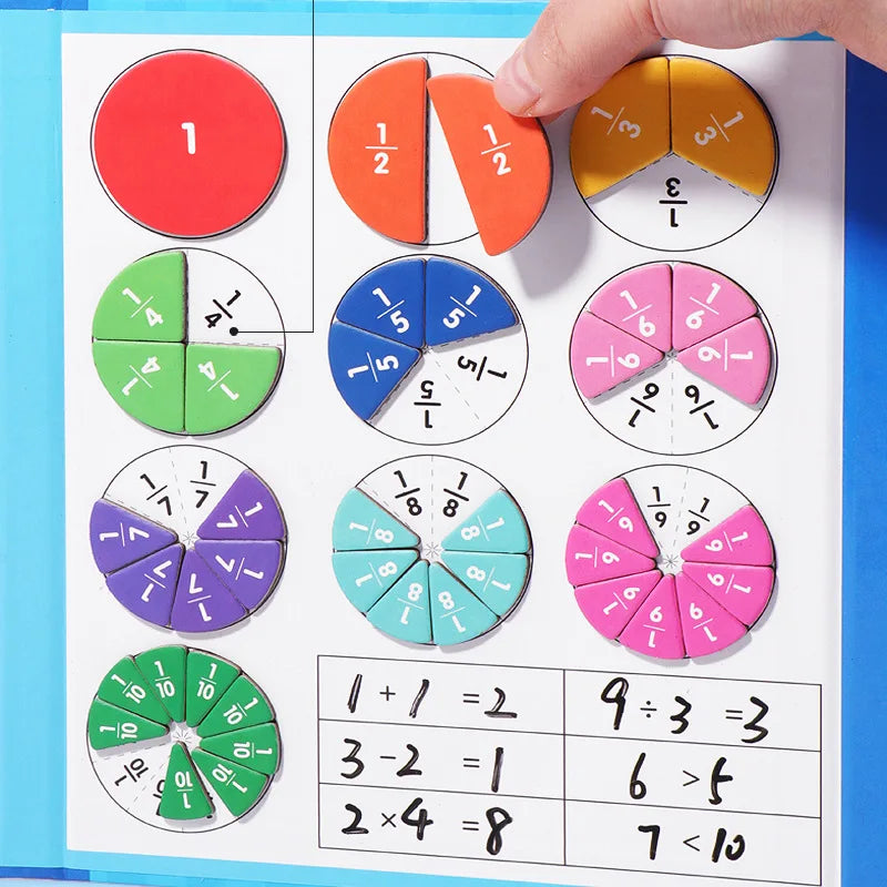 Magnetic Fraction Learning Math Toy Montessori Arithmetic Teaching Aids Wooden Book Educational Toys For Children Christmas Gift