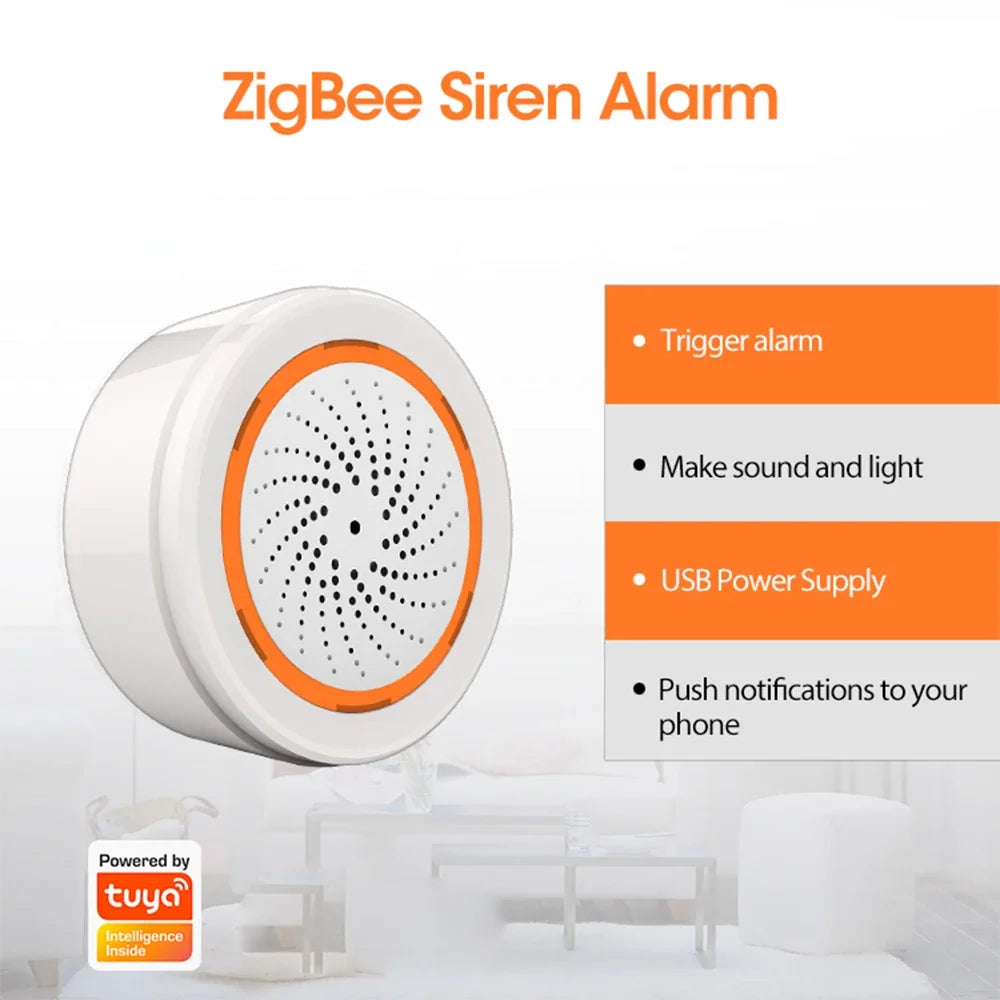 Tuya ZigBee Smart Siren Alarm 90dB Sound Light Home Security Alarm Works With Tuya Zigbee Hub