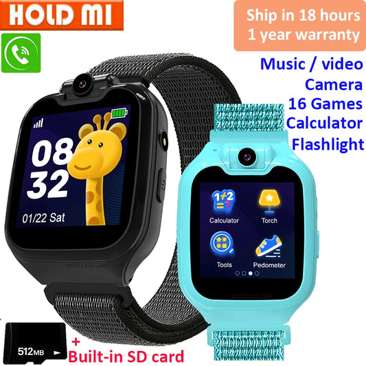 1.54inch Kids Smart Watch Phone Call 16 Games With 512M TF Card Music Video Recording Children Smartwatch Camera Baby SOS Gifts