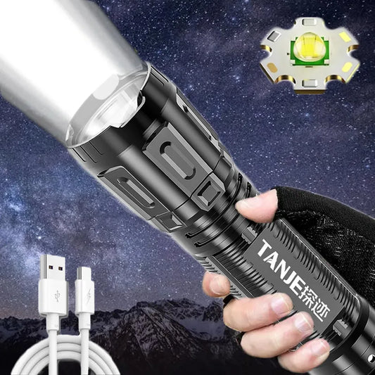 Versatile LED flashlight with 3 brightness USB rechargeable battery