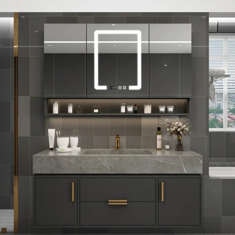 Light Luxury Rock Board Bathroom Cabinets with Smart Mirror