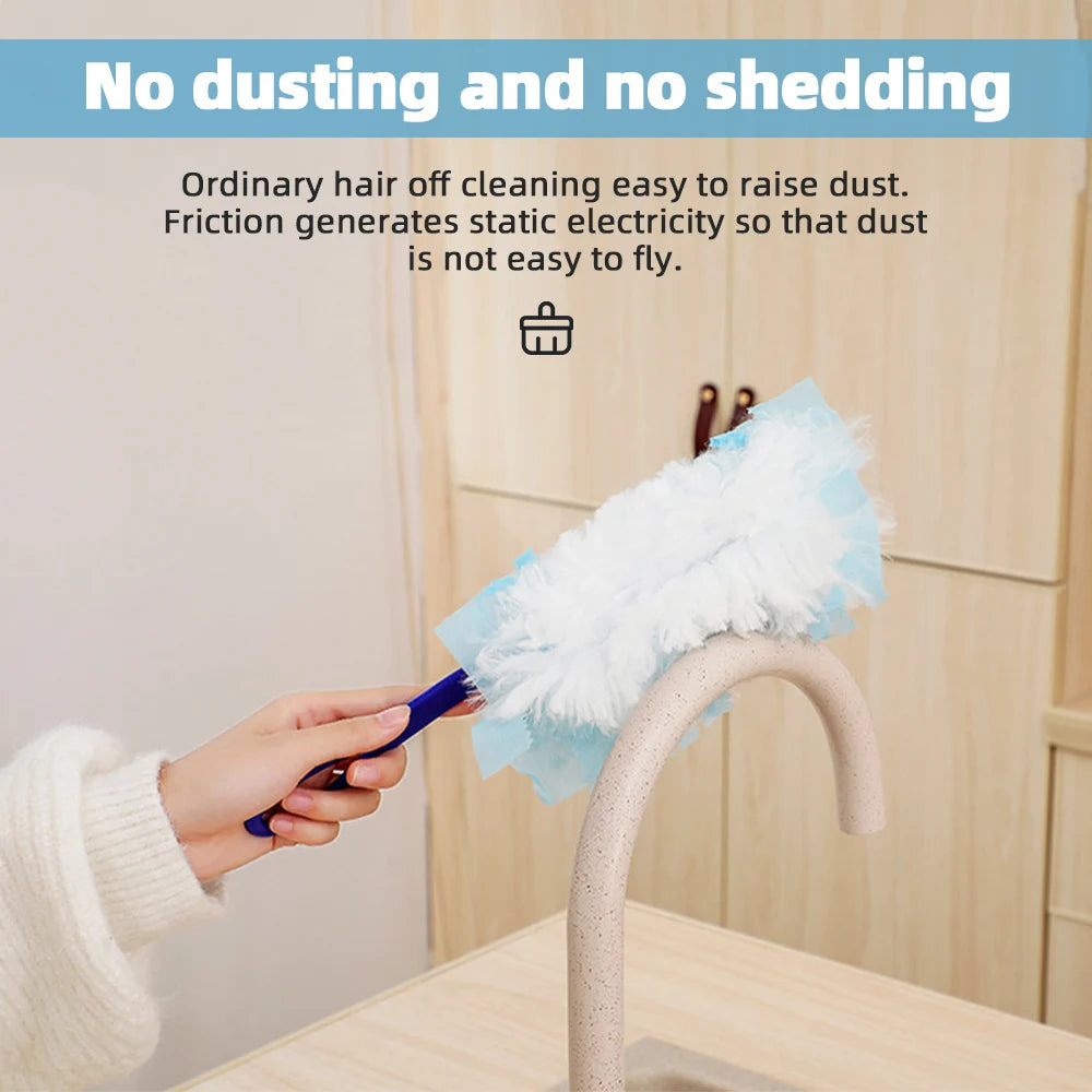 Disposable Electrostatic Dust Duster 4/13pcs Blue Fluffy Fiber Brush Head Compatible Feather Duster Household Desk Cleaning Tool