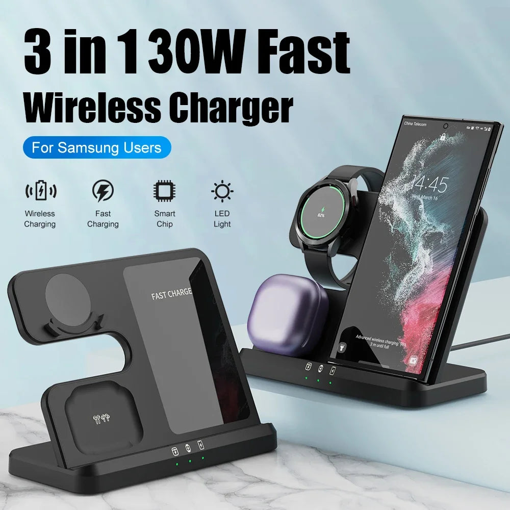 3 in 1 Wireless Charger Stand for Samsung Galaxy S23 S22 21 Ultra S20 30W - Fast Charging Dock Station - Watch 6 /5 Holder Buds2 Pro