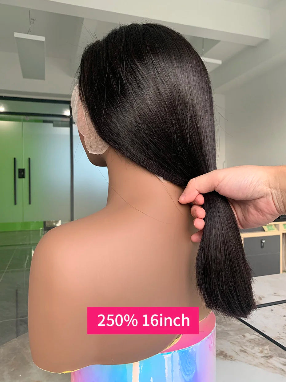 5x5 Glueless Vietnamese Human Hair Wig Double Drown Short Bob Lace Front Human Hair Wigs Ready to Wear Natural Black Color 250%