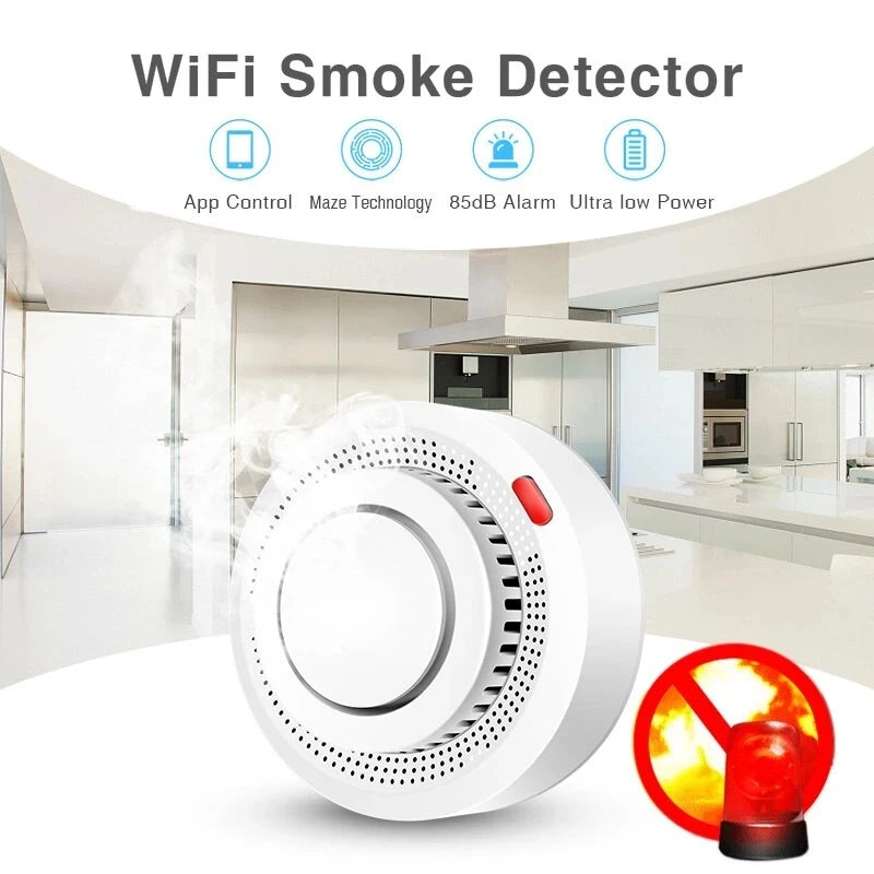 Tuya WiFi Smoke Detector Sensor Fire Alarm Works With Smart Life APP Information Push Smart Home Security System