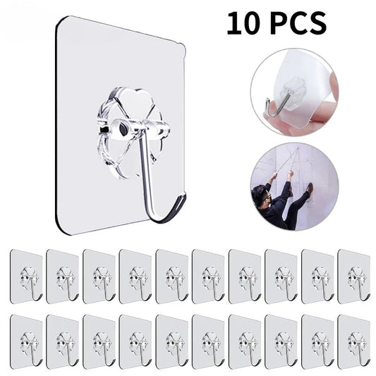 10pcs Transparent Self-Adhesive Versatile Key & Towel Hangers Hooks