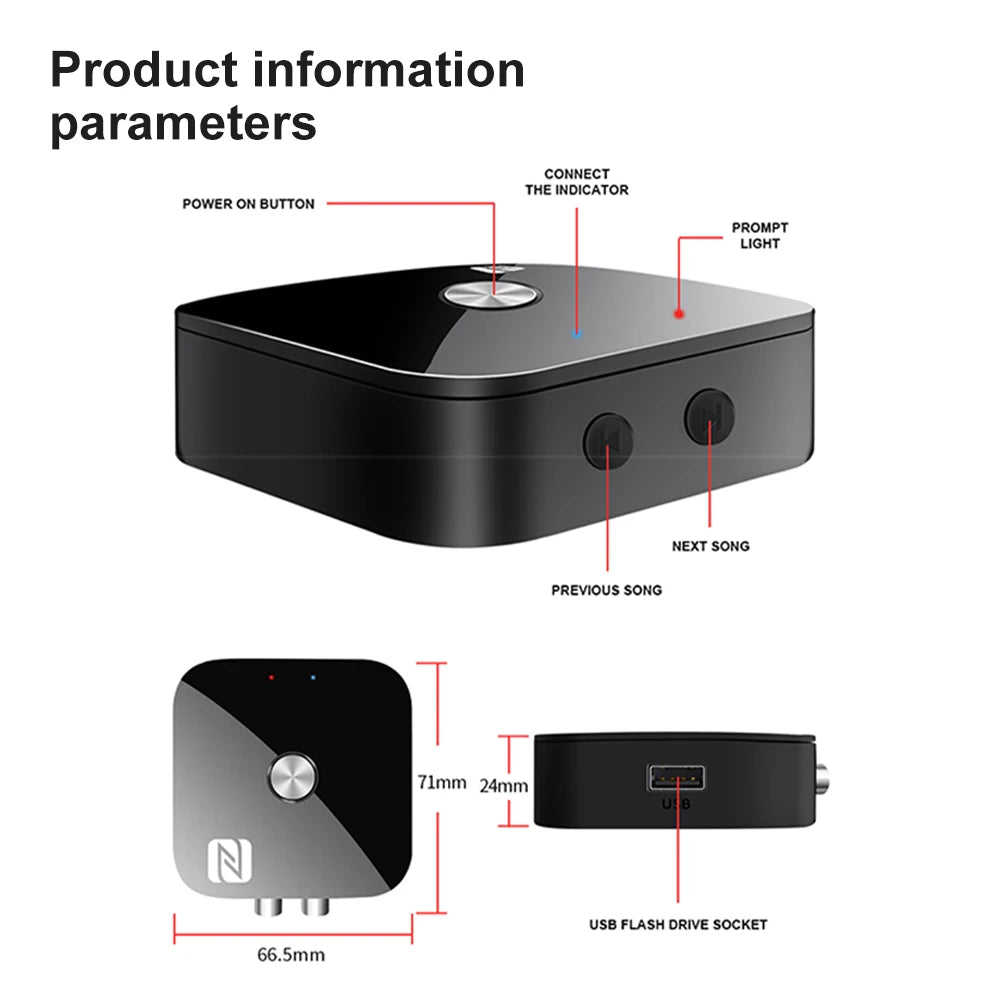 Bluetooth 5.3 Audio Receiver RCA 3.5mm AUX USB Stereo NFC BT 5.0 Wireless Adapter U-Disk With Mic For Car Kit Speaker Amplifier