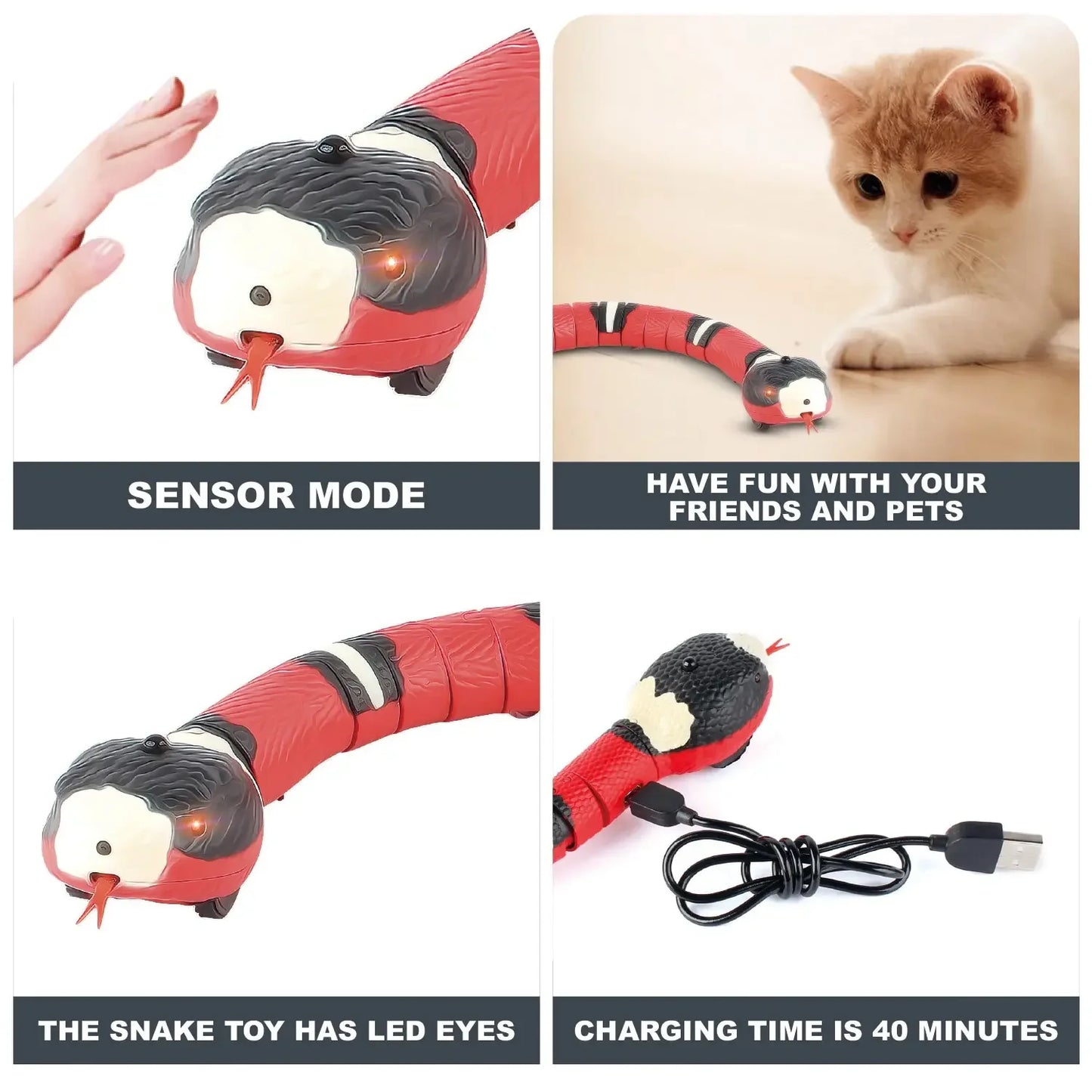 Smart Sensing Cat Toys Interactive Automatic Electronic Snake Cat Teaser Indoor Play Kitten Toy USB Rechargeable for Cats Kitten