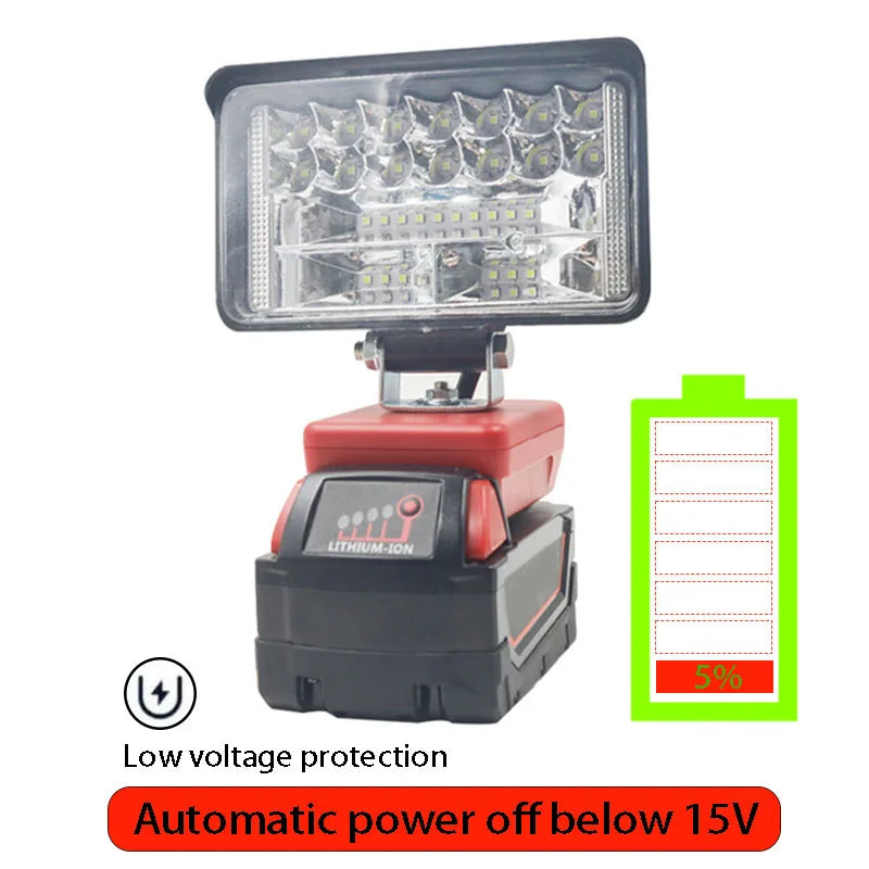 For M18 Car LED Work Lights Flashlights Electric Torch Spotlight for Milwaukee 18V Li-ion Battery High and Low Ceam Control