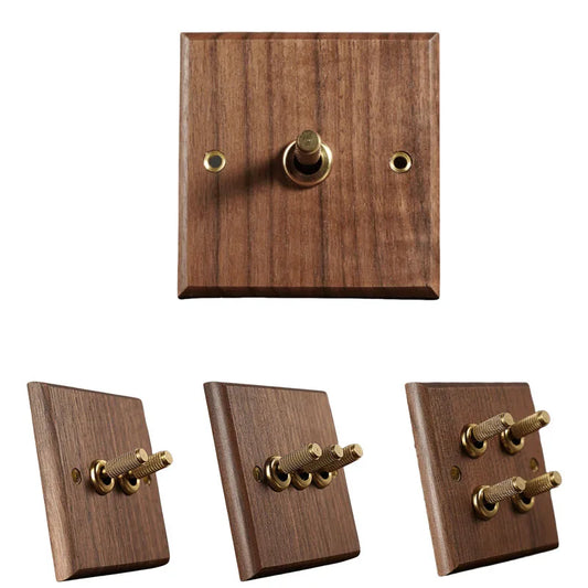 Retro European Wood brass Wall Light switch Power socket,EU FR UK Double Usb Electrical Outlet Household Vintage Toggle Switch