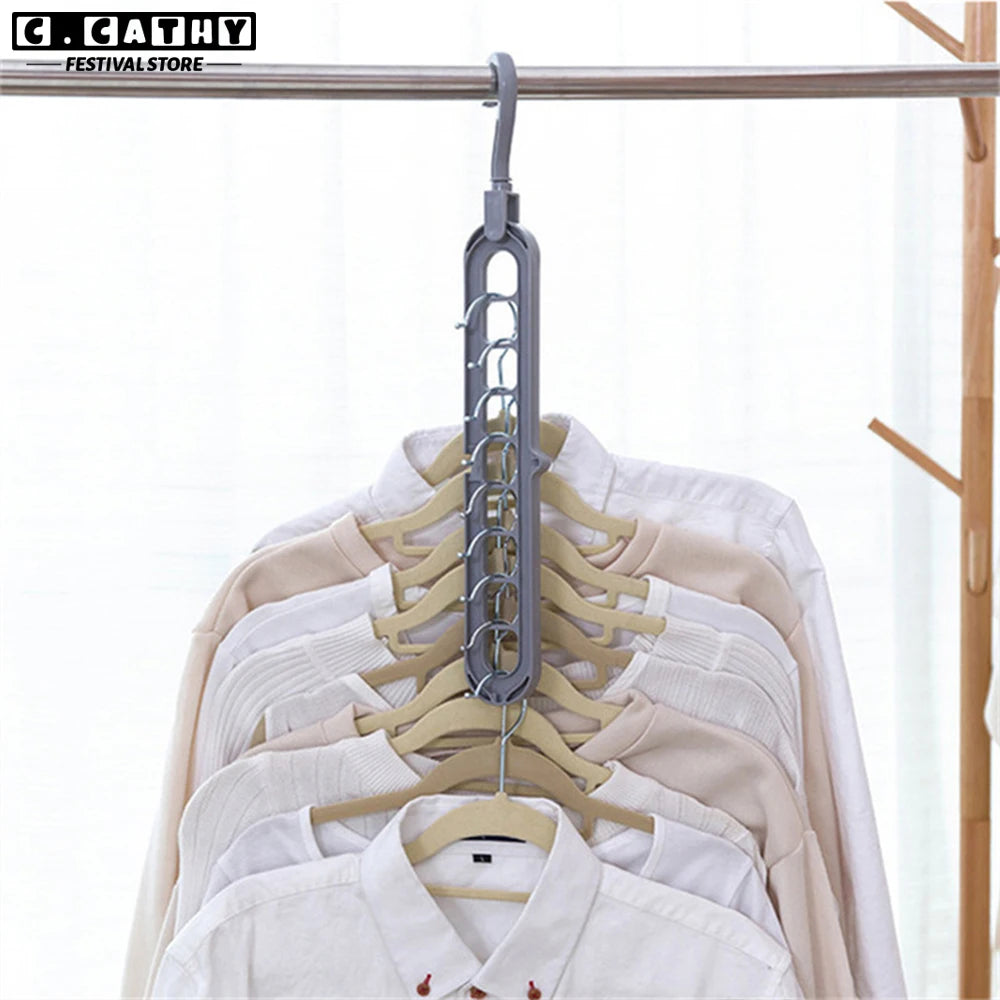 Clothes Hanger Nine Hole Wardrobe Organizer Space Saving Home Household Multi-Functional Drying Rack Plastic Storage