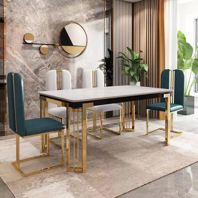 Nordic Luxury Dining Set - Metal & Marble Elegance