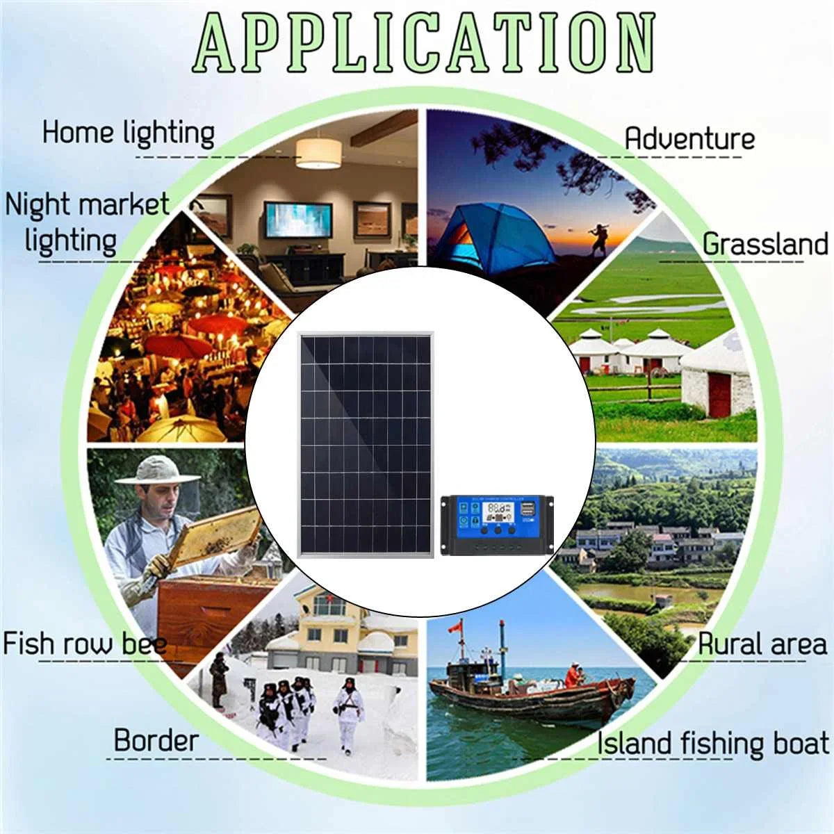 12V Solar Panel Kit Complete 600W Capacity Polycrystalline USB Power Portable Outdoor Rechargeable Solar Cell Generator for Home