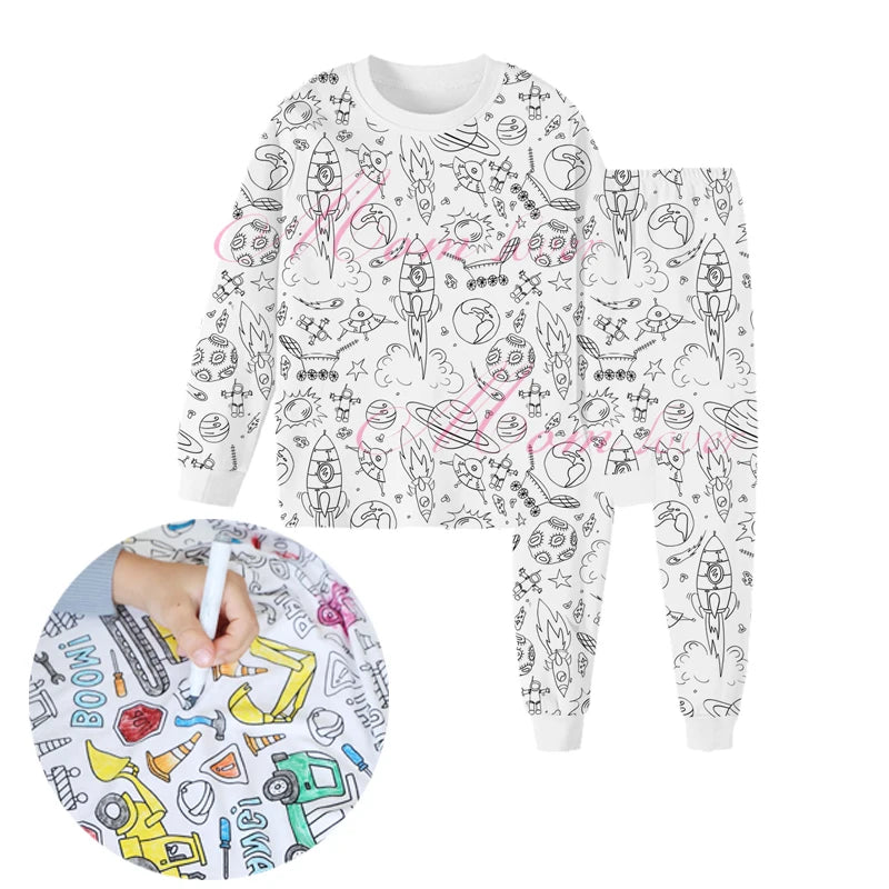 DIY Pajamas Kids Sketch Colorful Pajama Set Kids Art Color Your Own Pajama Handicraft Toys DIY Kid Crafts For Kids Boys Girls