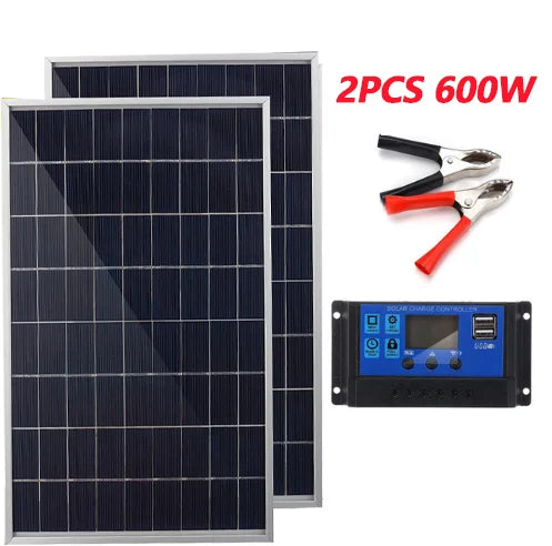 300W/500W Complete Solar Panel Kit – 12V Polycrystalline Portable Power Station with USB Charging for Home & Outdoor Adventures