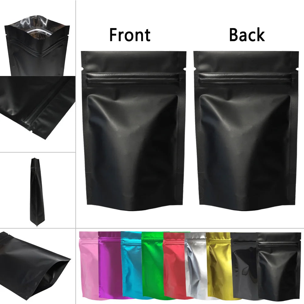 100PCS  Various Size Small Smell Proof Packaging Doypack  Reusable Food  Ziplock Edible Pouch Aluminum Foil Stand Up Mylar Bags