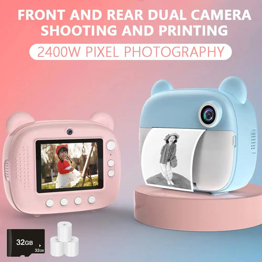 Children Digital Camera Instant Print for Kids Thermal Print Camera Instant Photo Printing Camera Video Toys+32G Memory Card