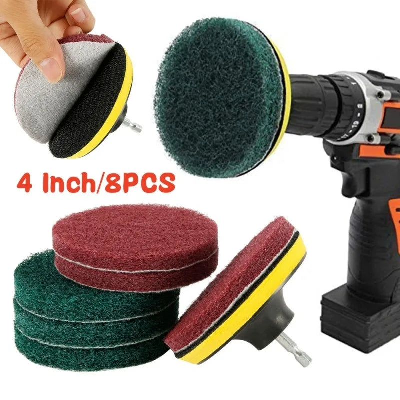 New 4 Inch Drill Power Brush Tile Scrubber Scouring Pads Cleaning Kit Household Cleaning Tool Bathroom Floor Tub Polishing Pad