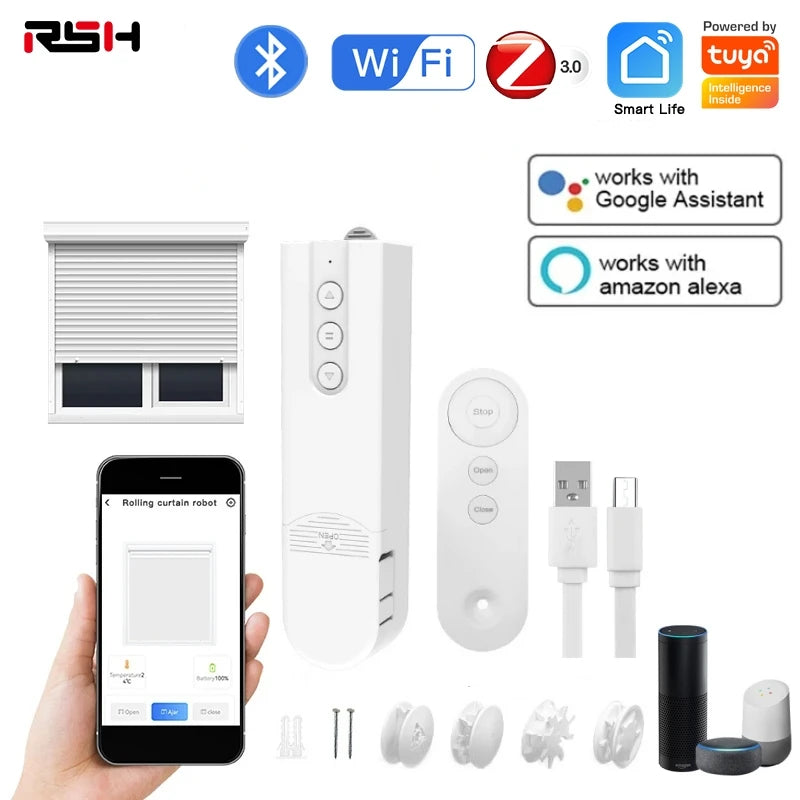 Tuya WiFi Smart Motorized Chain Roller Blinds Remote Voice Control Shade Shutter Drive Motor Work With Alexa Google Home