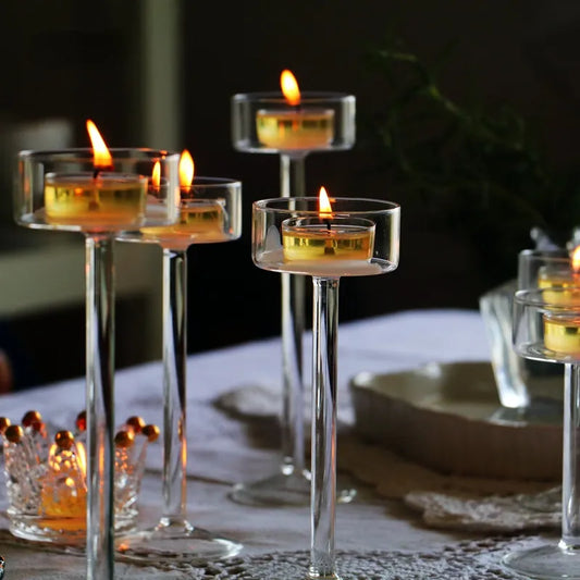 Crystal Tealight Candle Holders - Elegant Table Decor Set