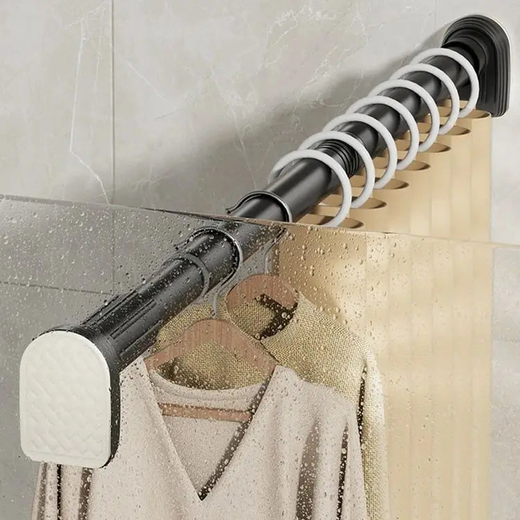 0.8-2.75M Adjustable Stainless Steel Shower Curtain Rod Clothes Drying Rack No-Drill Telescopic Pole for Laundry Room Bathroom