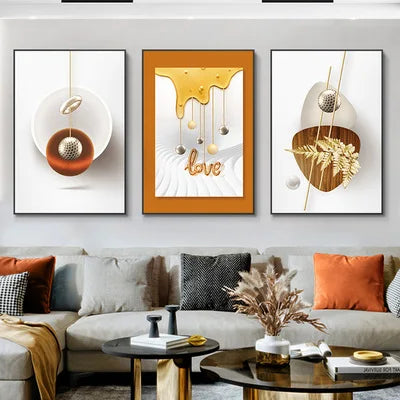 Modern Gold Leaf Deer Triptych Diamond Painting