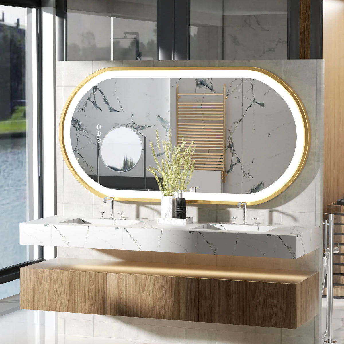 Large LED Oval Bathroom Stepless Dimmable Lighted Vanity Mirror