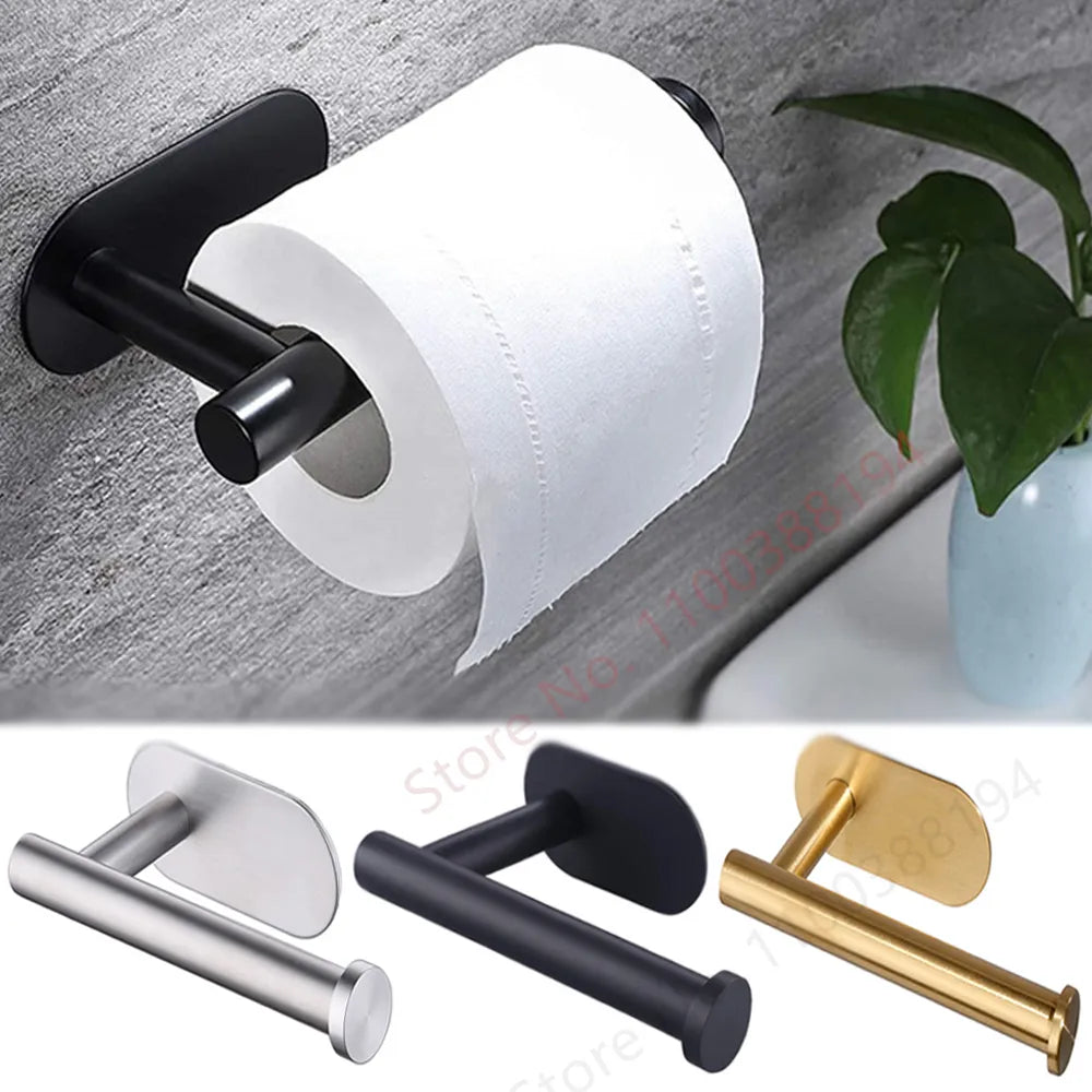 Adhesive Wall-Mounted Toilet Paper Holder - Stainless Steel Organizer